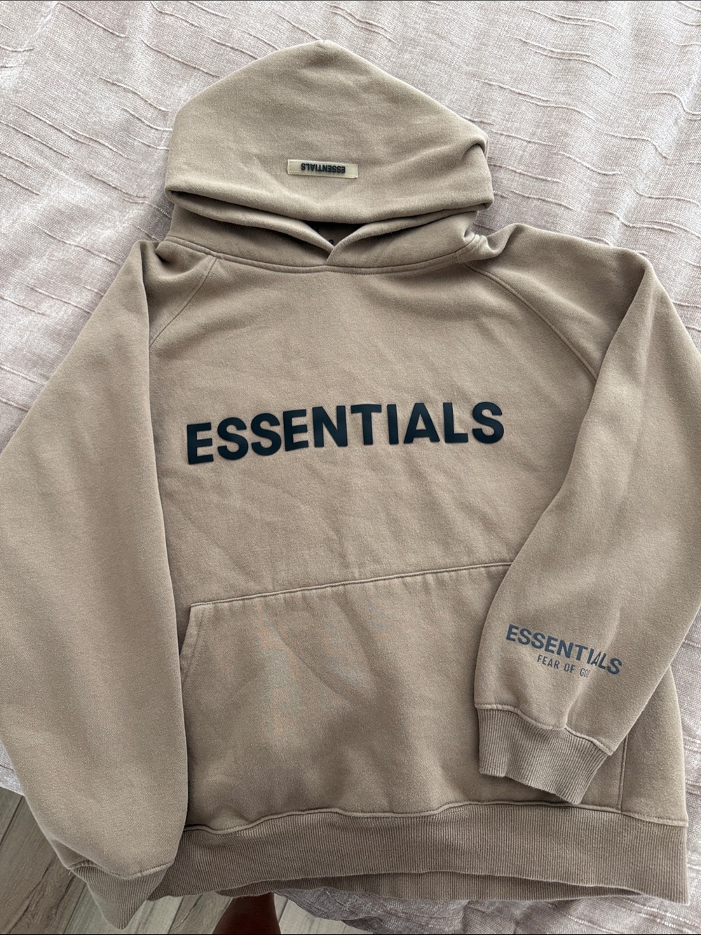 Fear of God ESSENTIALS Taupe Pullover Hoodie with Black Logo